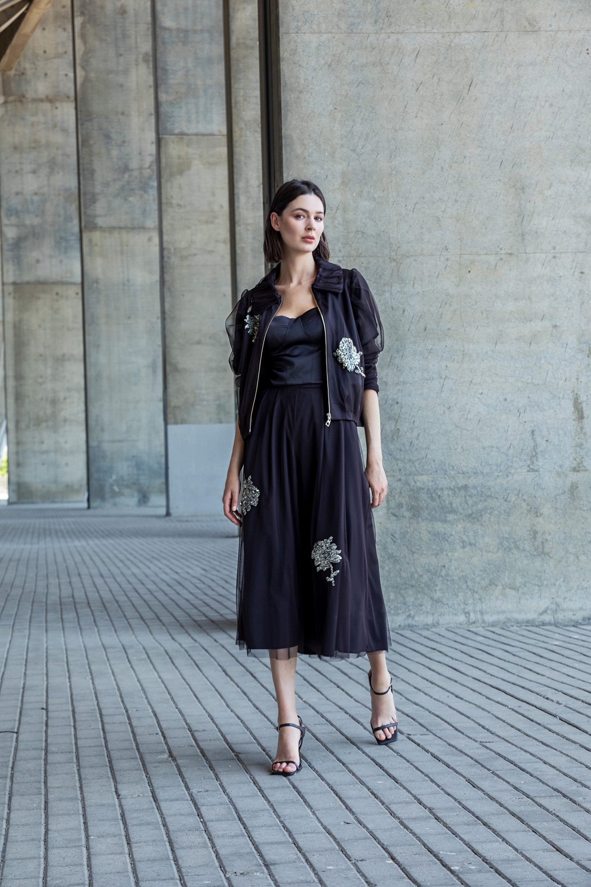 Balon Kol Tül Kaplama Mont Kahve