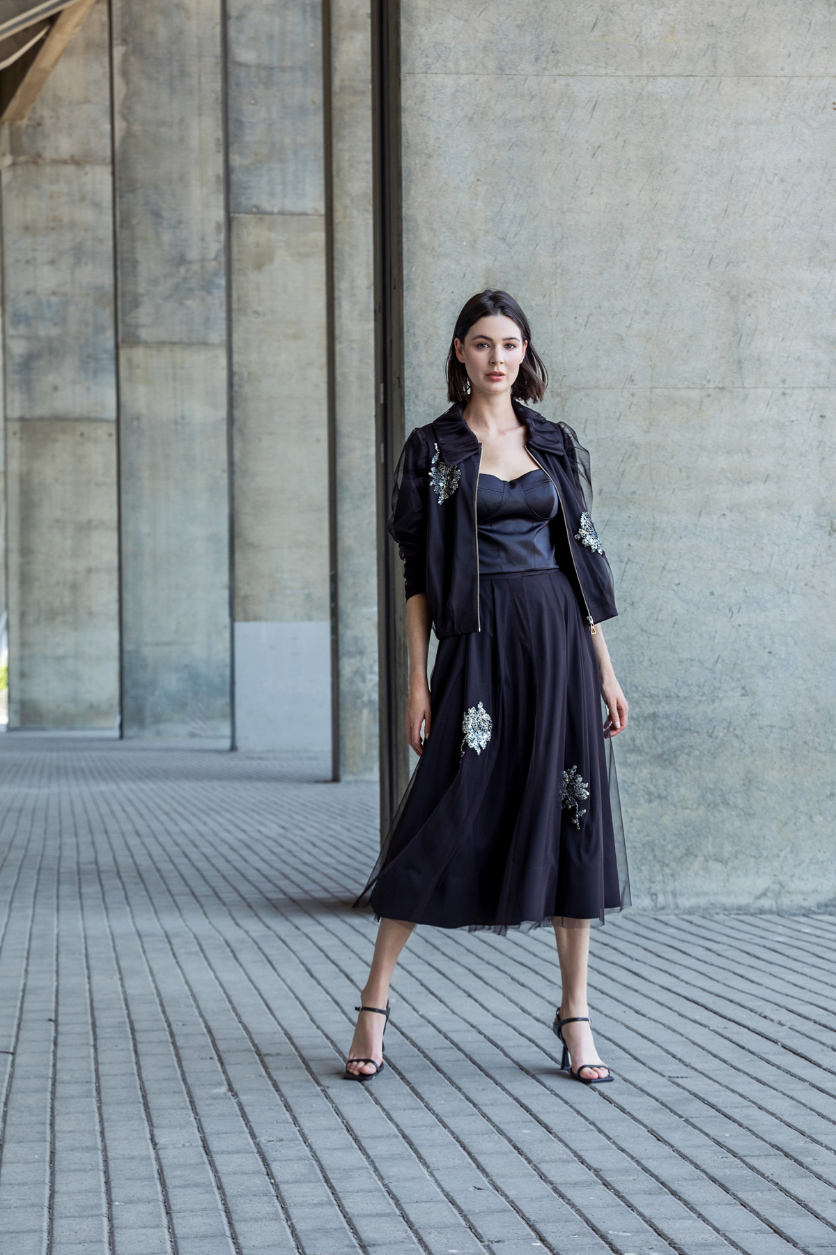 Balon Kol Tül Kaplama Mont Kahve