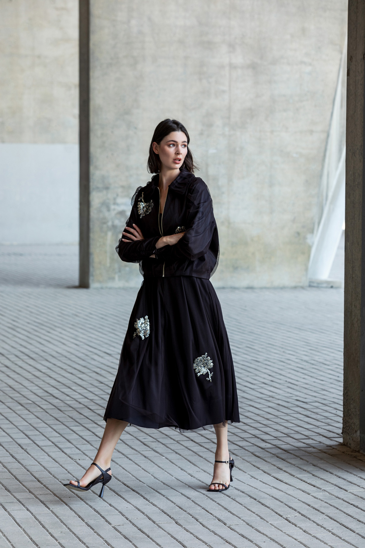 Balon Kol Tül Kaplama Mont Kahve