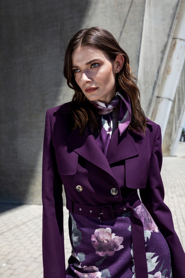 Eşarp Detaylı Crop Biker Ceket Mor