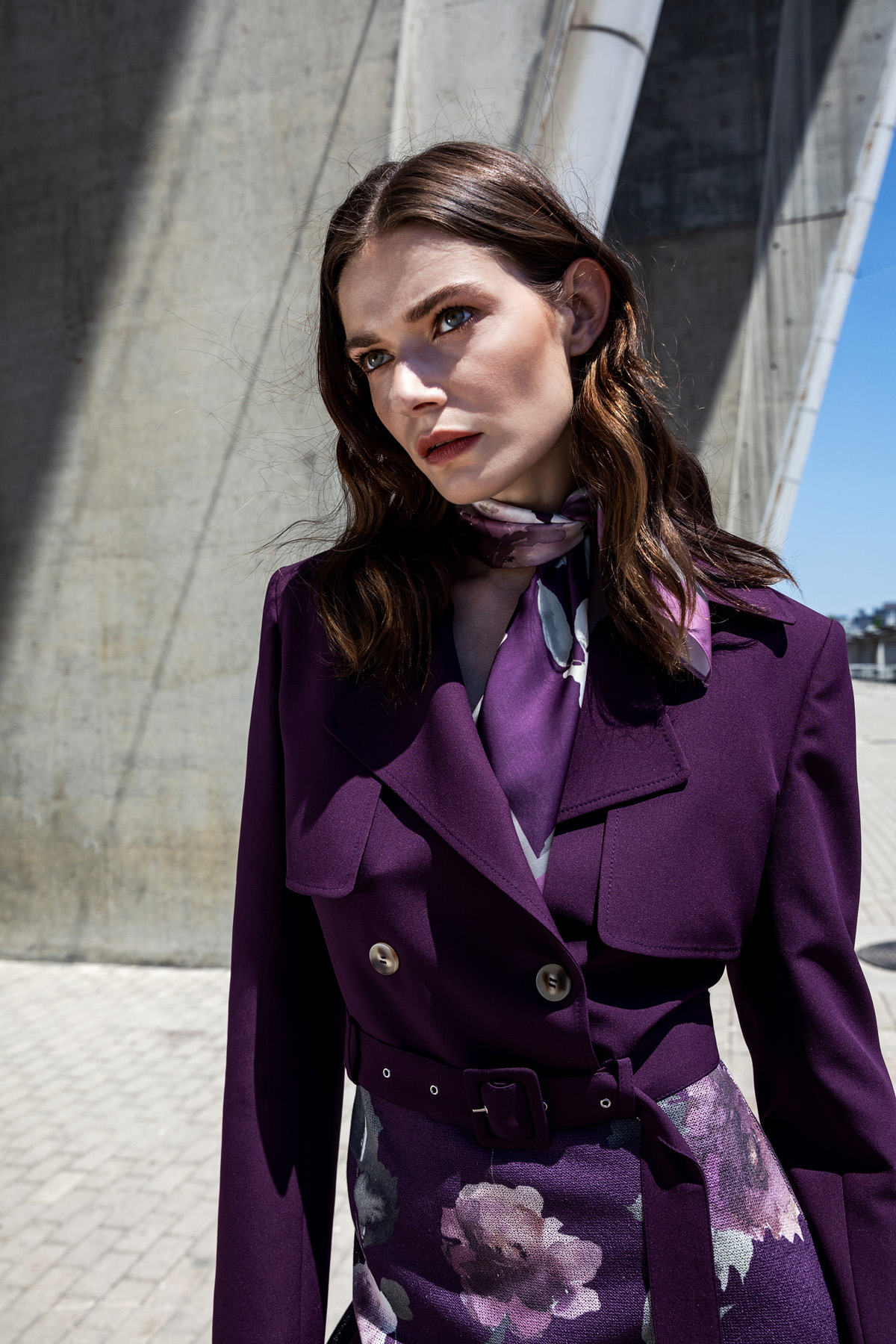 Eşarp Detaylı Crop Biker Ceket Mor