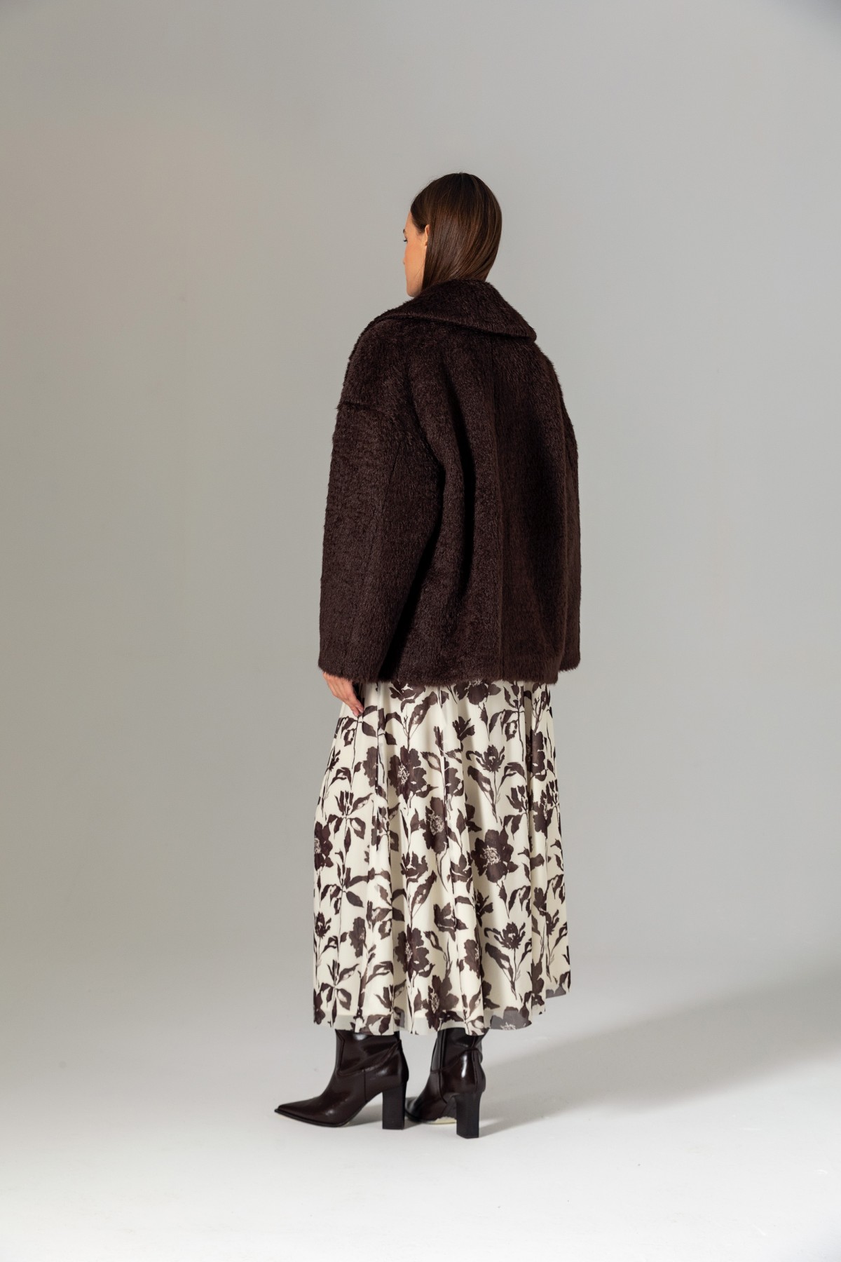 Geniş Yaka Kruvaze Kaban Kahve