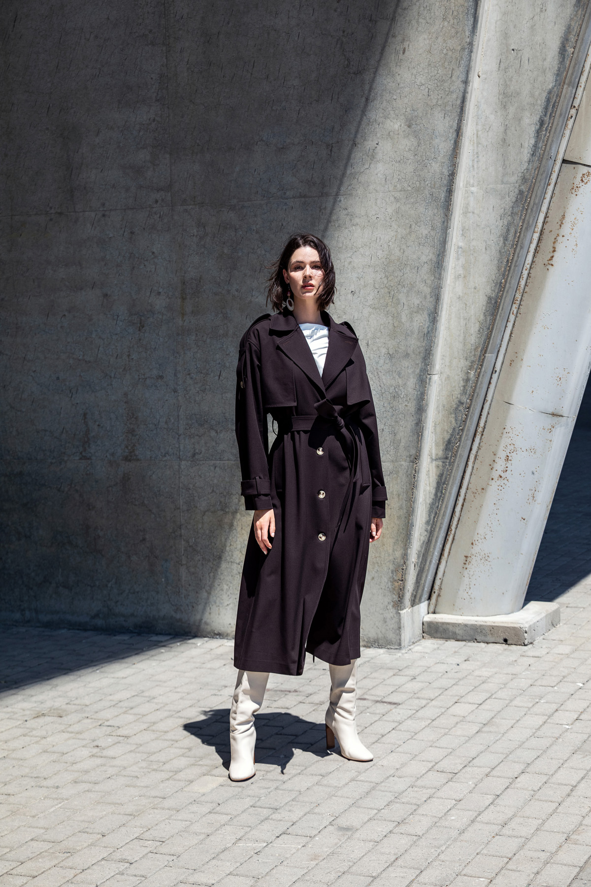 Kruvaze Maxi Trençkot Kahve