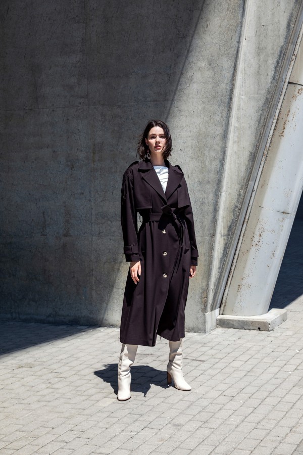 Kruvaze Maxi Trençkot Kahve