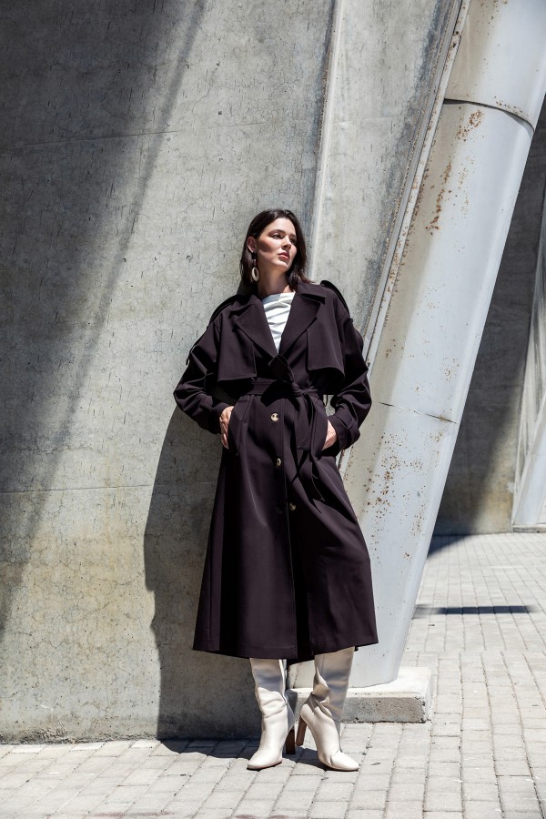 Kruvaze Maxi Trençkot Kahve