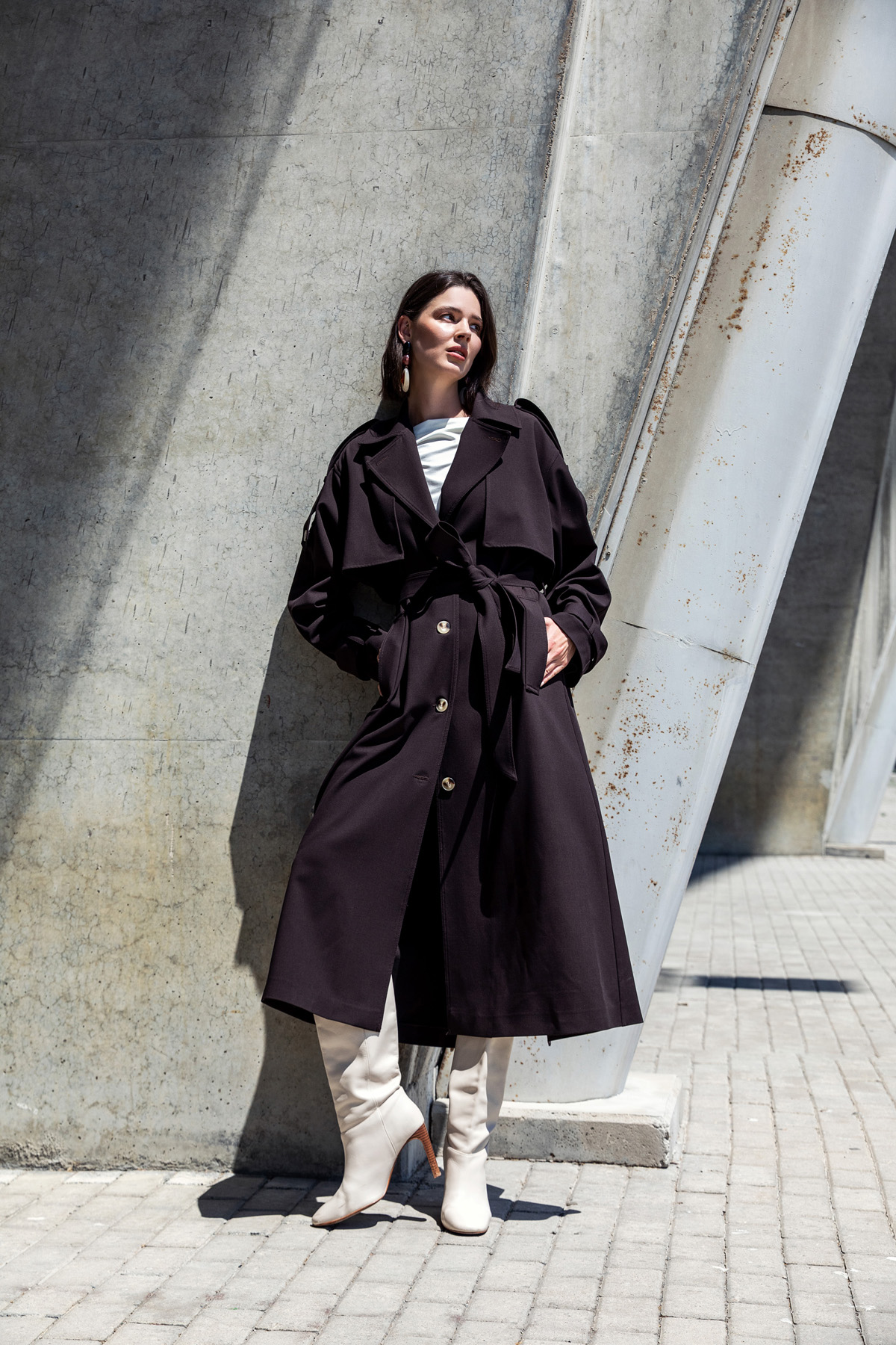 Kruvaze Maxi Trençkot Kahve