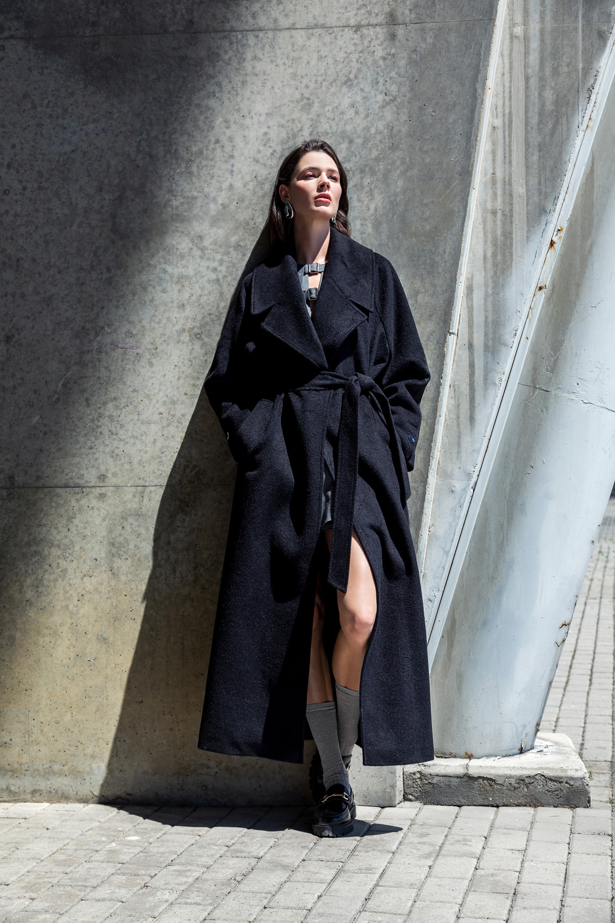 Kemerli Maxi Kaban Siyah