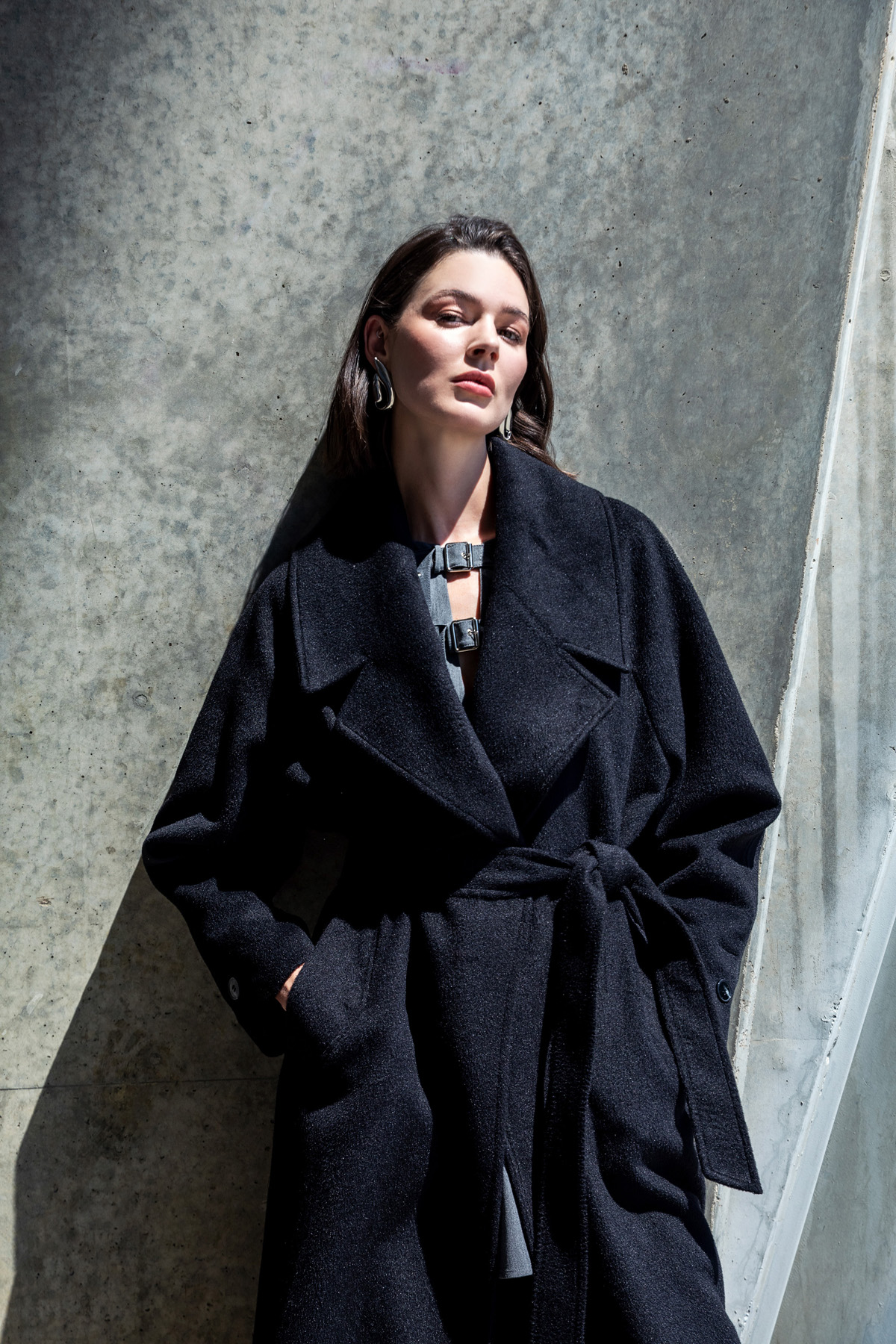 Kemerli Maxi Kaban Siyah