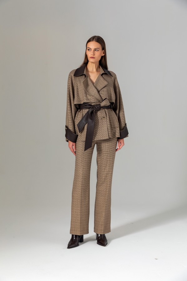 Kazayağı Desen Trençkot Kahve Kazayağı Desen Trençkot Kahve