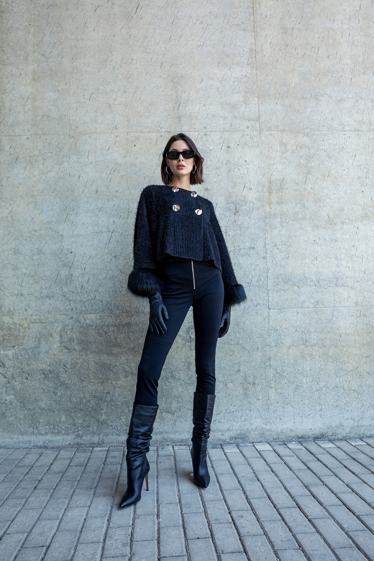 Kolları Kürklü Hırka Siyah