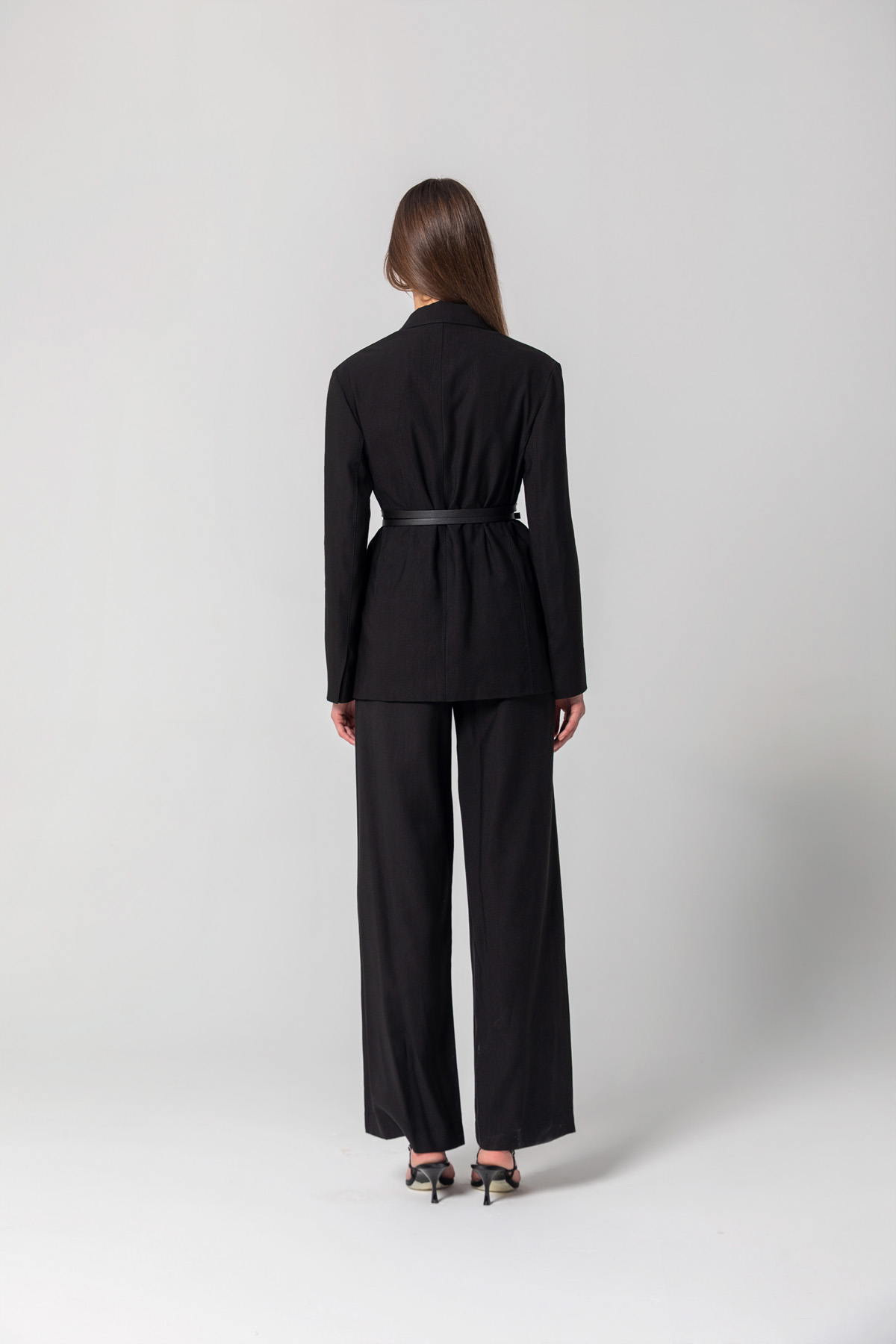 Çift Kemer Yırtmaçlı Blazer Ceket Siyah