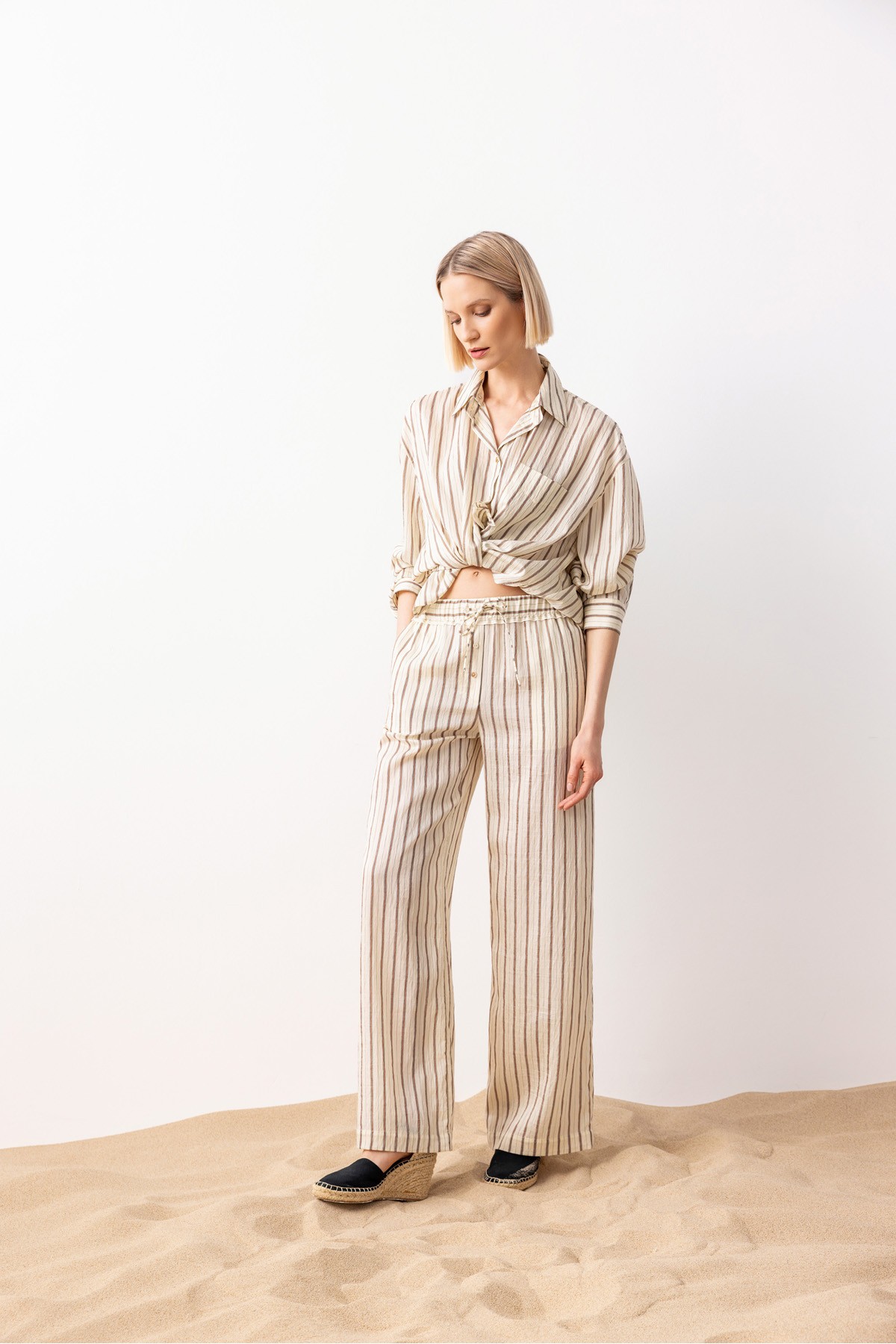 Çizgili Gömlek Ceket Ki̇remi̇t