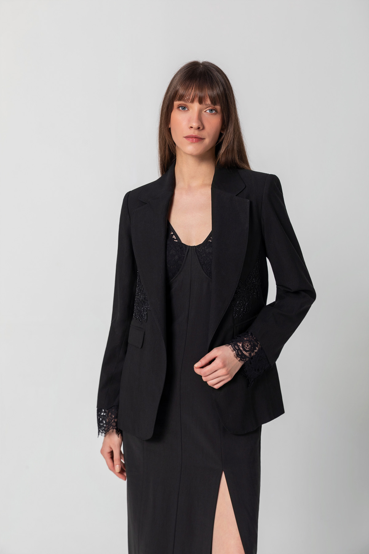 İşlemeli Blazer Ceket Siyah