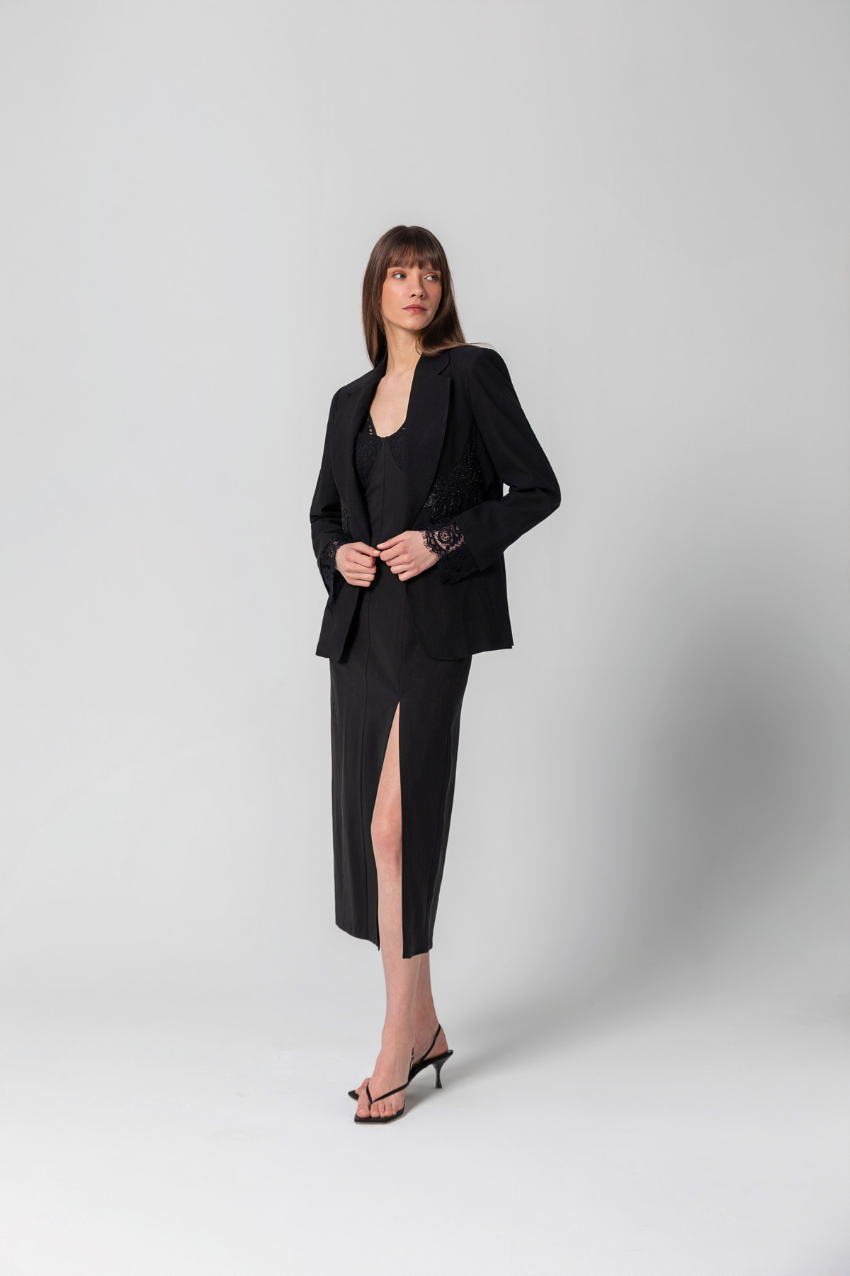 İşlemeli Blazer Ceket Siyah