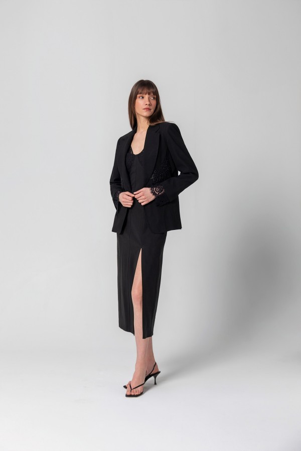 İşlemeli Blazer Ceket Siyah