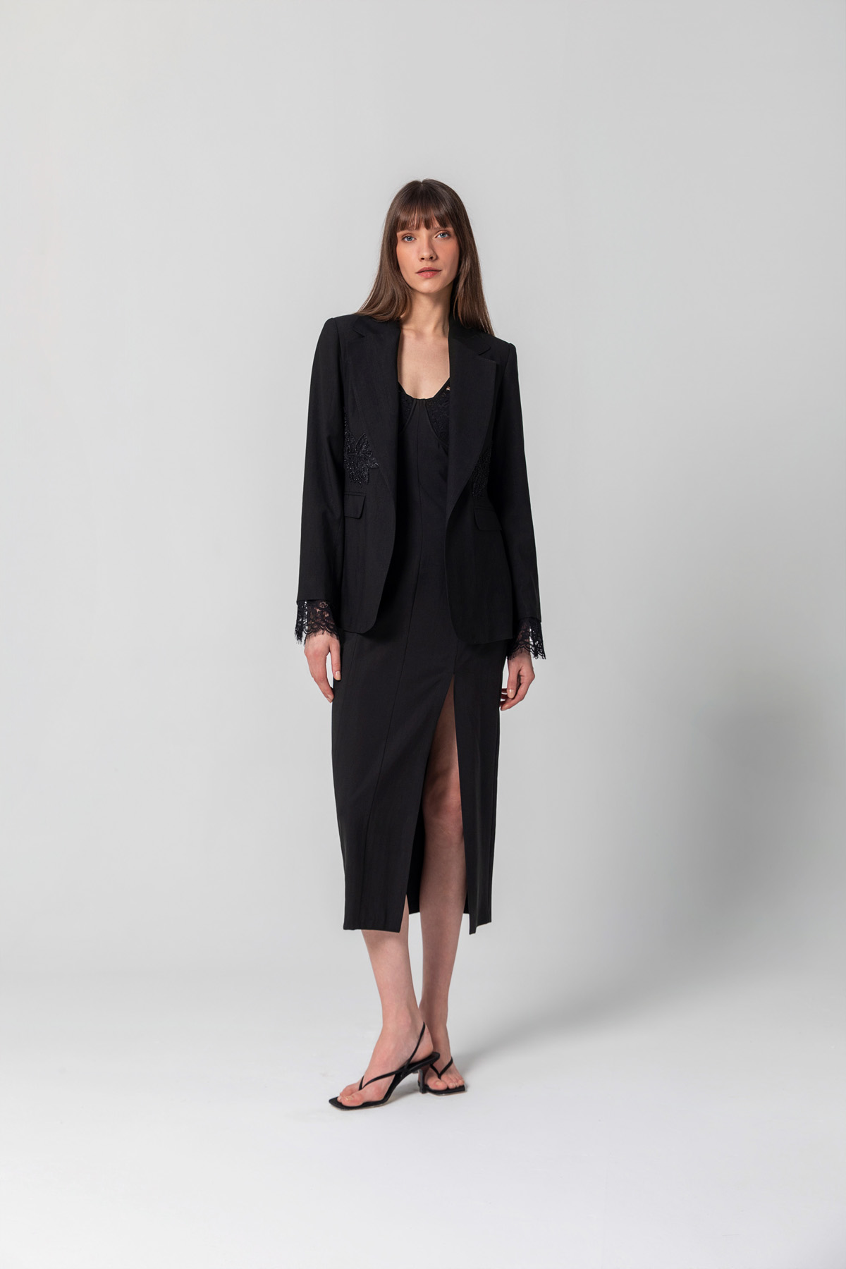 İşlemeli Blazer Ceket Siyah