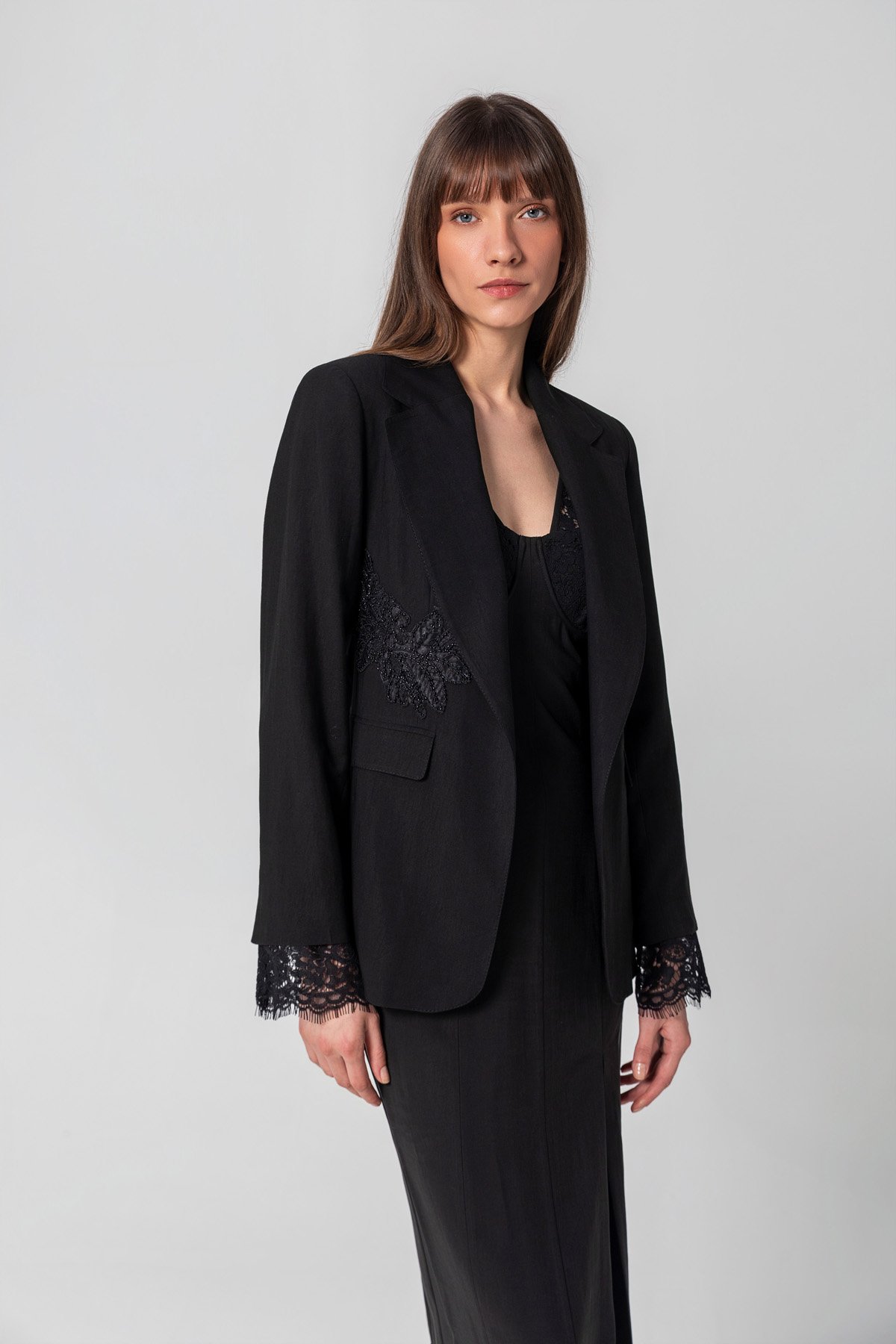 İşlemeli Blazer Ceket Siyah