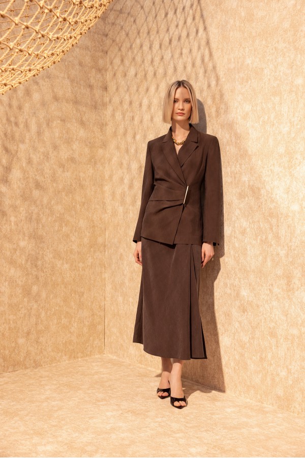 Aksesuarlı Blazer Ceket Kahve