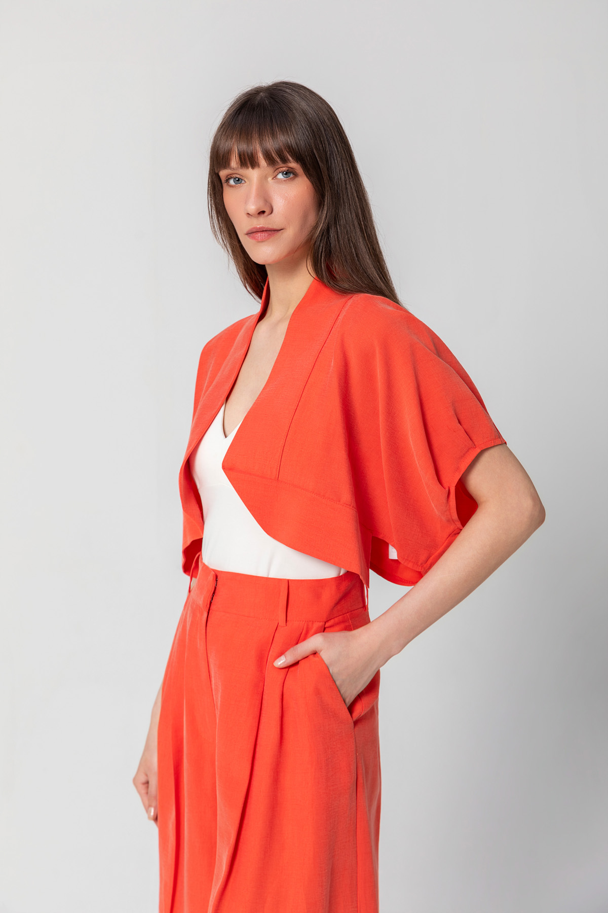 Geniş Kol Bolero Ceket Coral