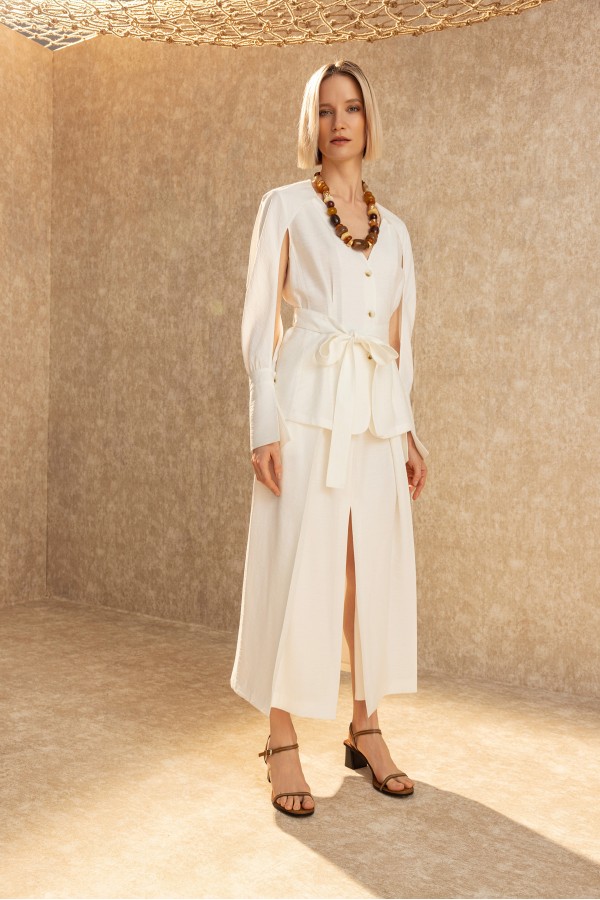 Kesik Detaylı Ceket Ekru