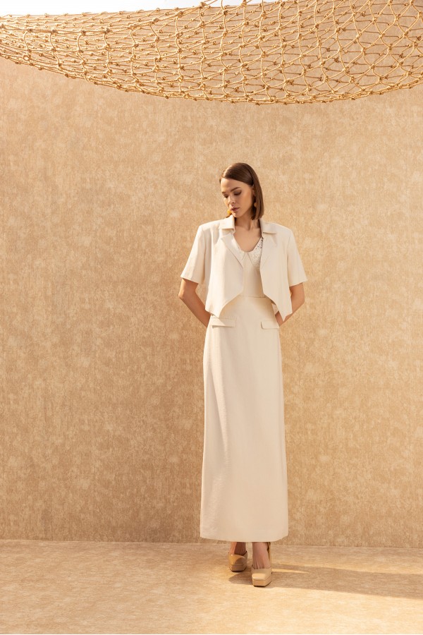 Yarım Kol Kısa Ceket Ekru