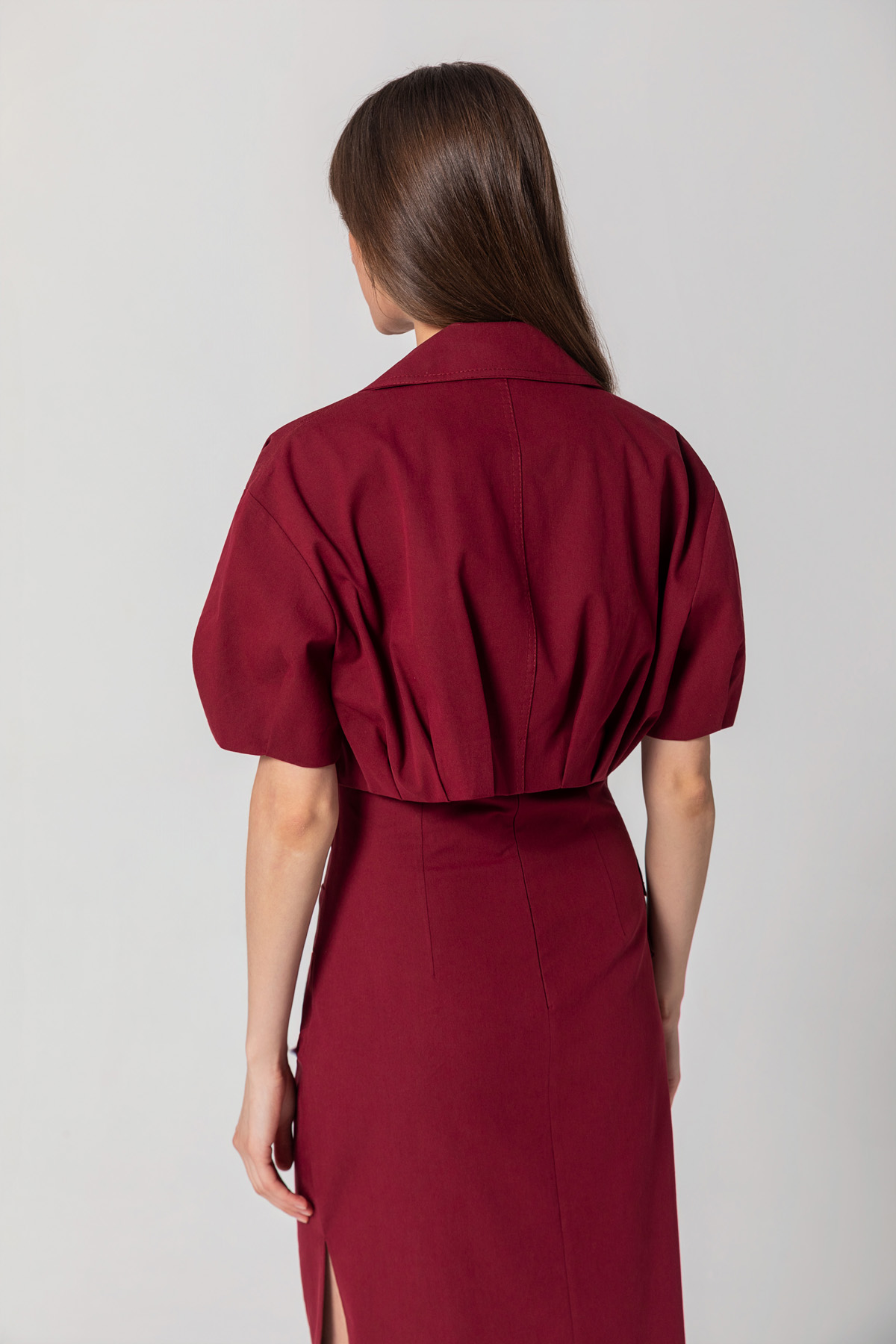Fermuarlı Crop Ceket Bordo
