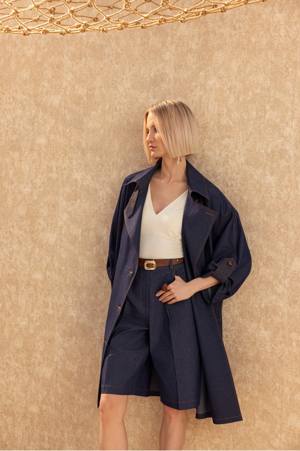 Pileli Uzun Şort Deni̇m