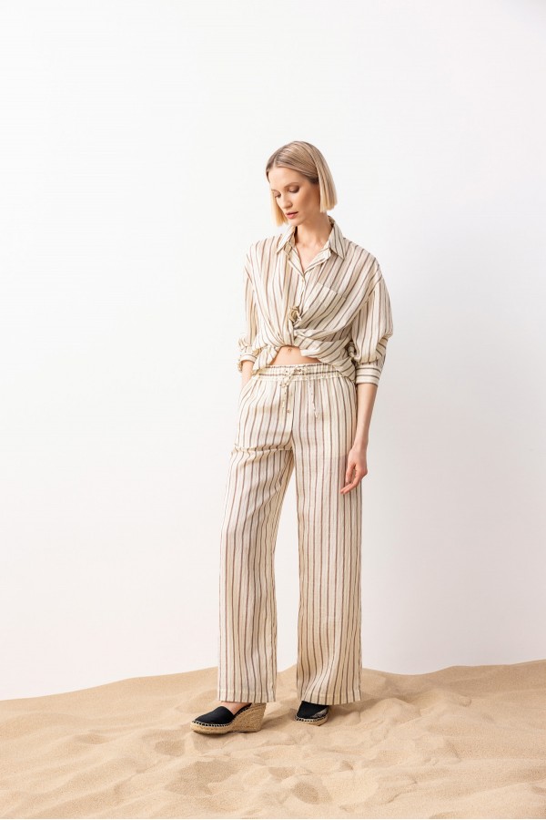 Çizgili Bağcıklı Pantolon Ki̇remi̇t