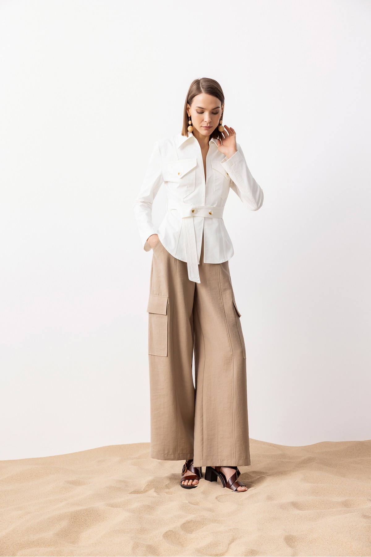 Kemerli Kargo Pantolon Bej