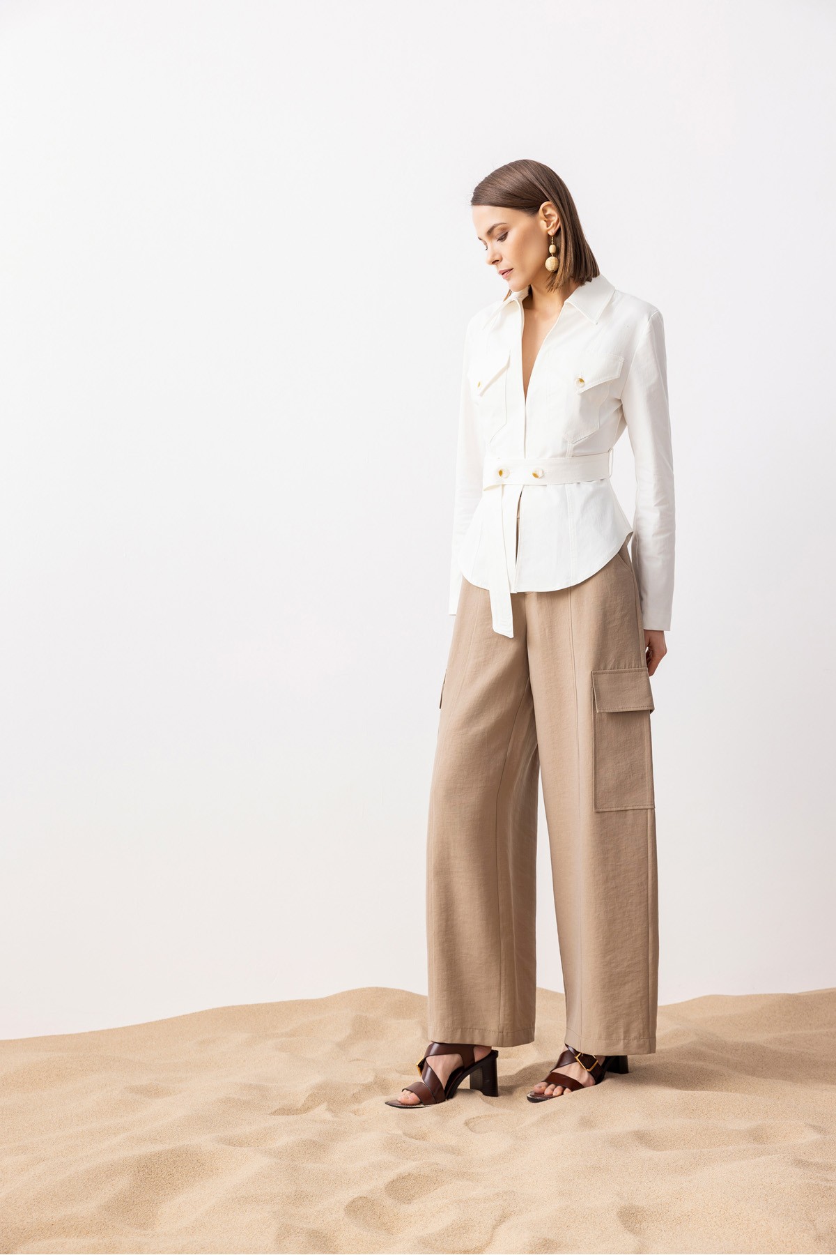 Kemerli Kargo Pantolon Bej