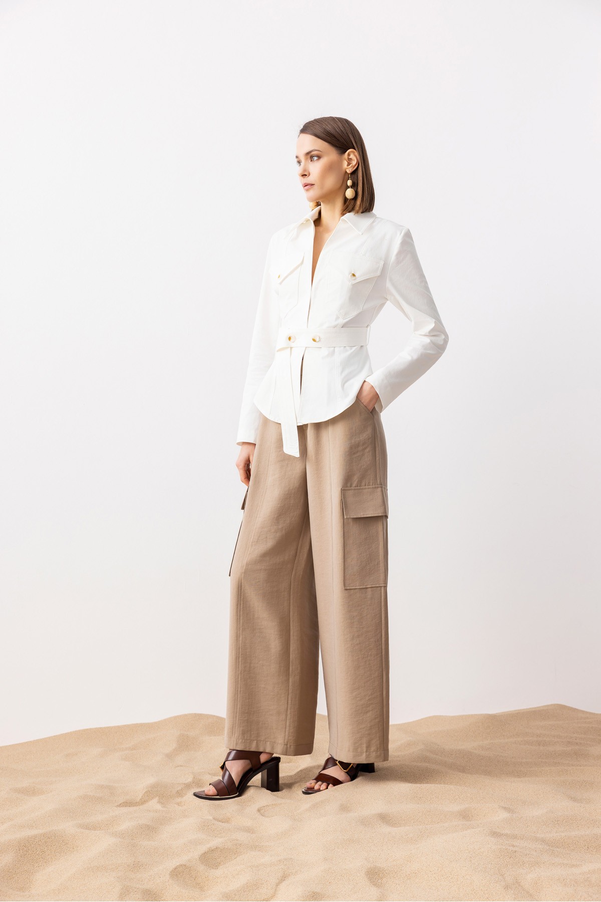 Kemerli Kargo Pantolon Bej