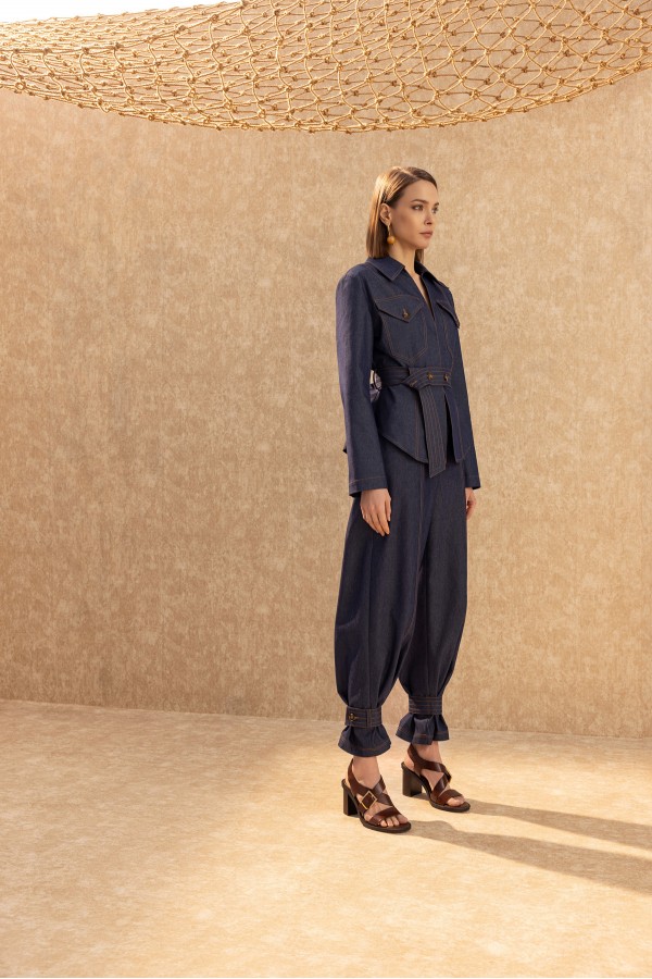  Paçası Kemerli Pantolon Deni̇m