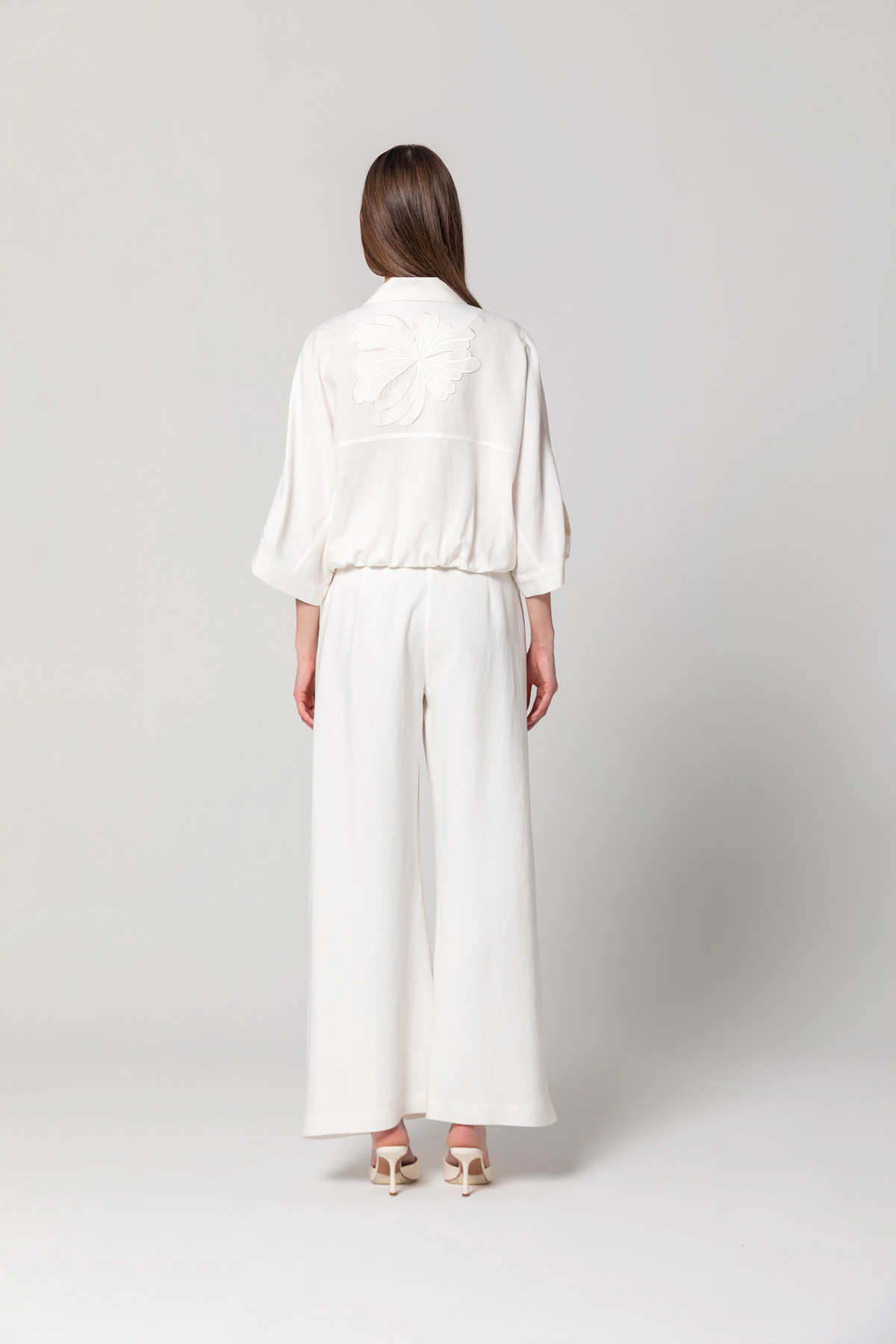 Pileli Linen Pantolon Ekru