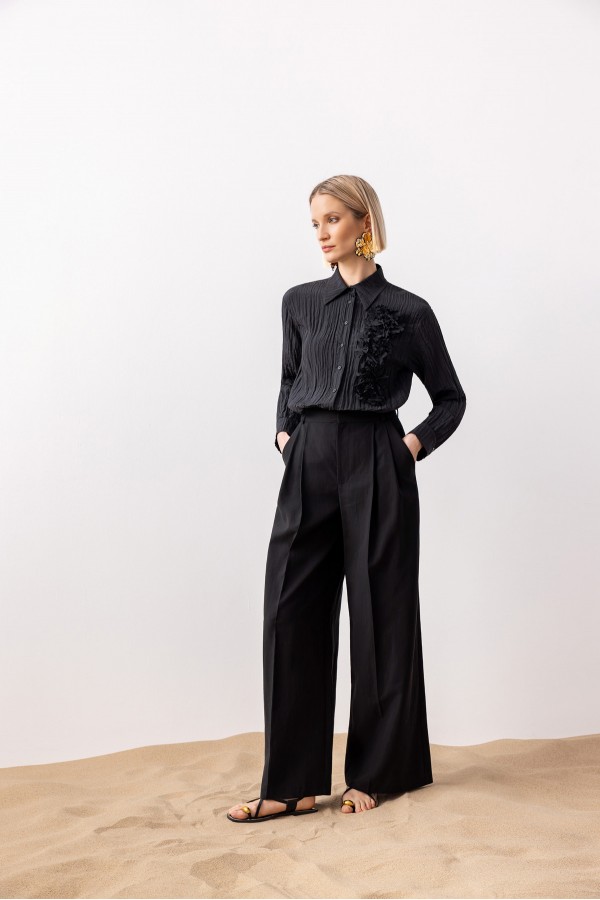 Pileli Geniş Paça Pantolon Siyah Pileli Geniş Paça Pantolon Siyah