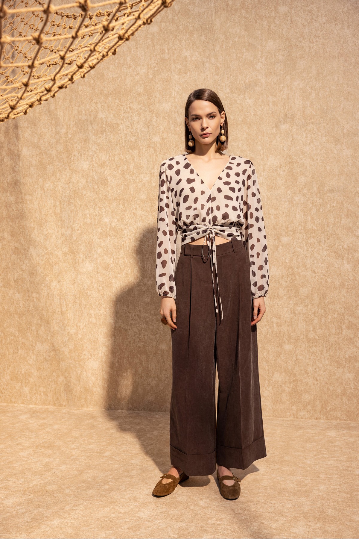 Double Paça Pileli Pantolon Kahve