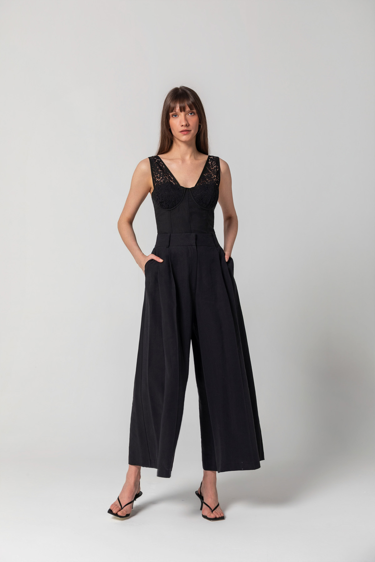 Pileli Chino Pantolon Siyah