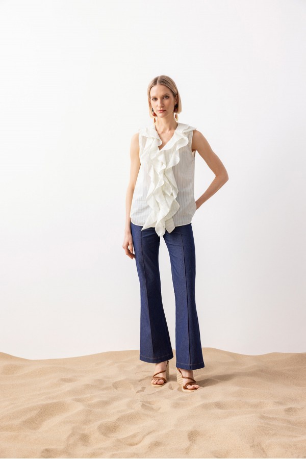 Dikiş Detaylı Flare Pantolon Deni̇m