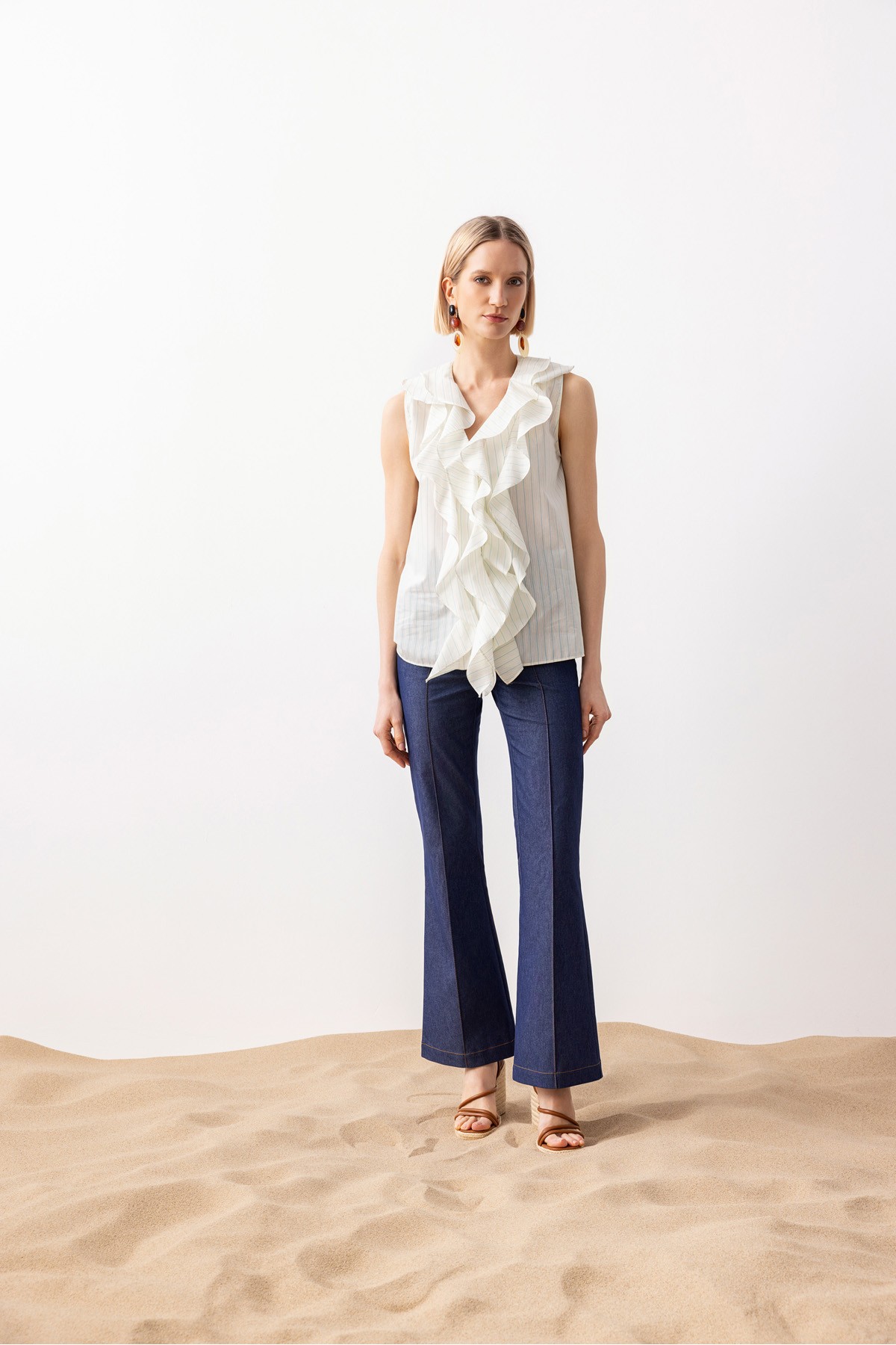 Dikiş Detaylı Flare Pantolon Deni̇m