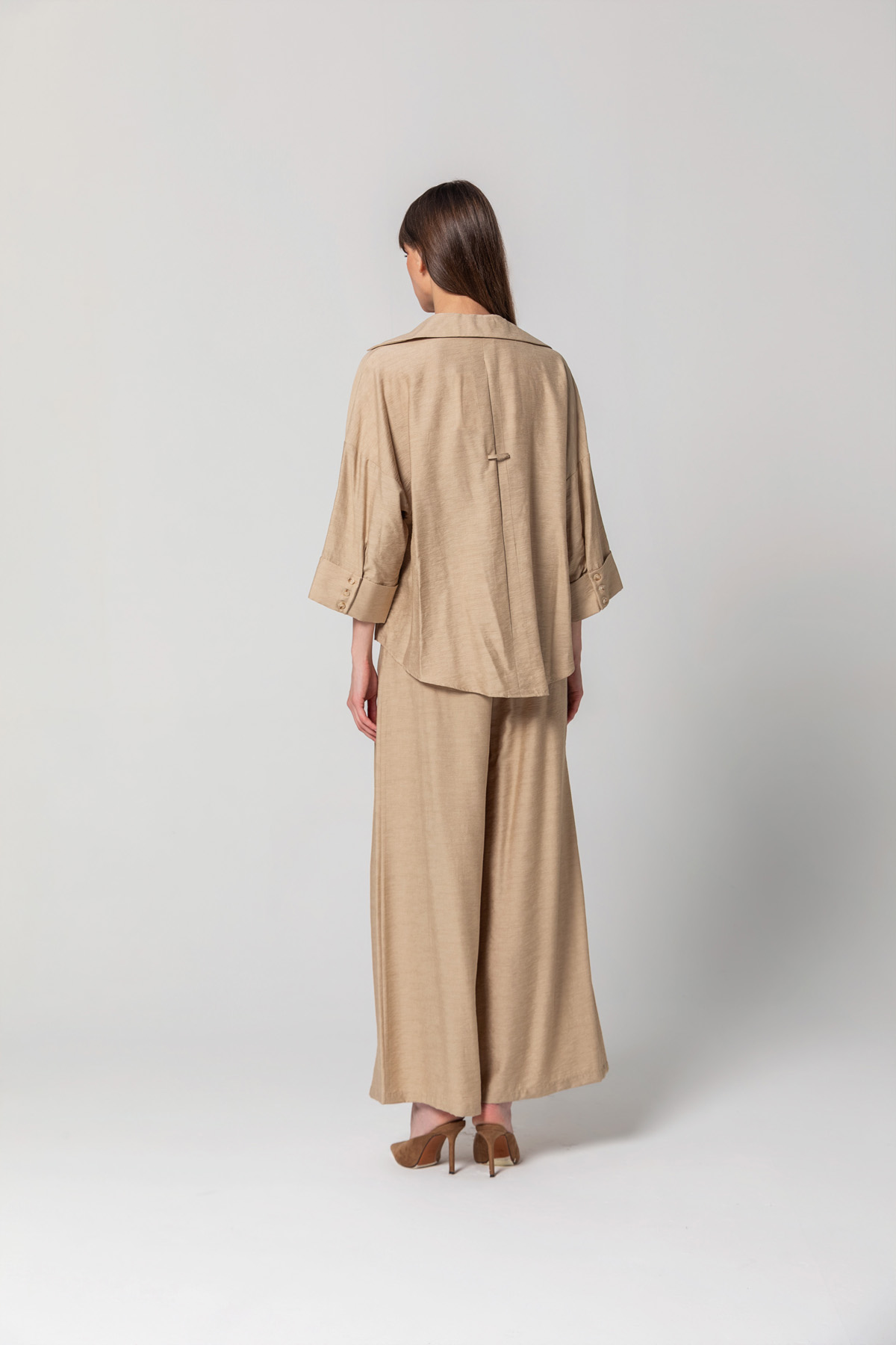 Geniş Paça Linen Pantolon Bej