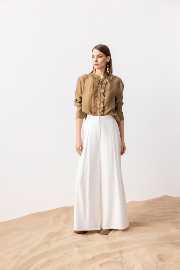 Geniş Paça Linen Pantolon Ekru