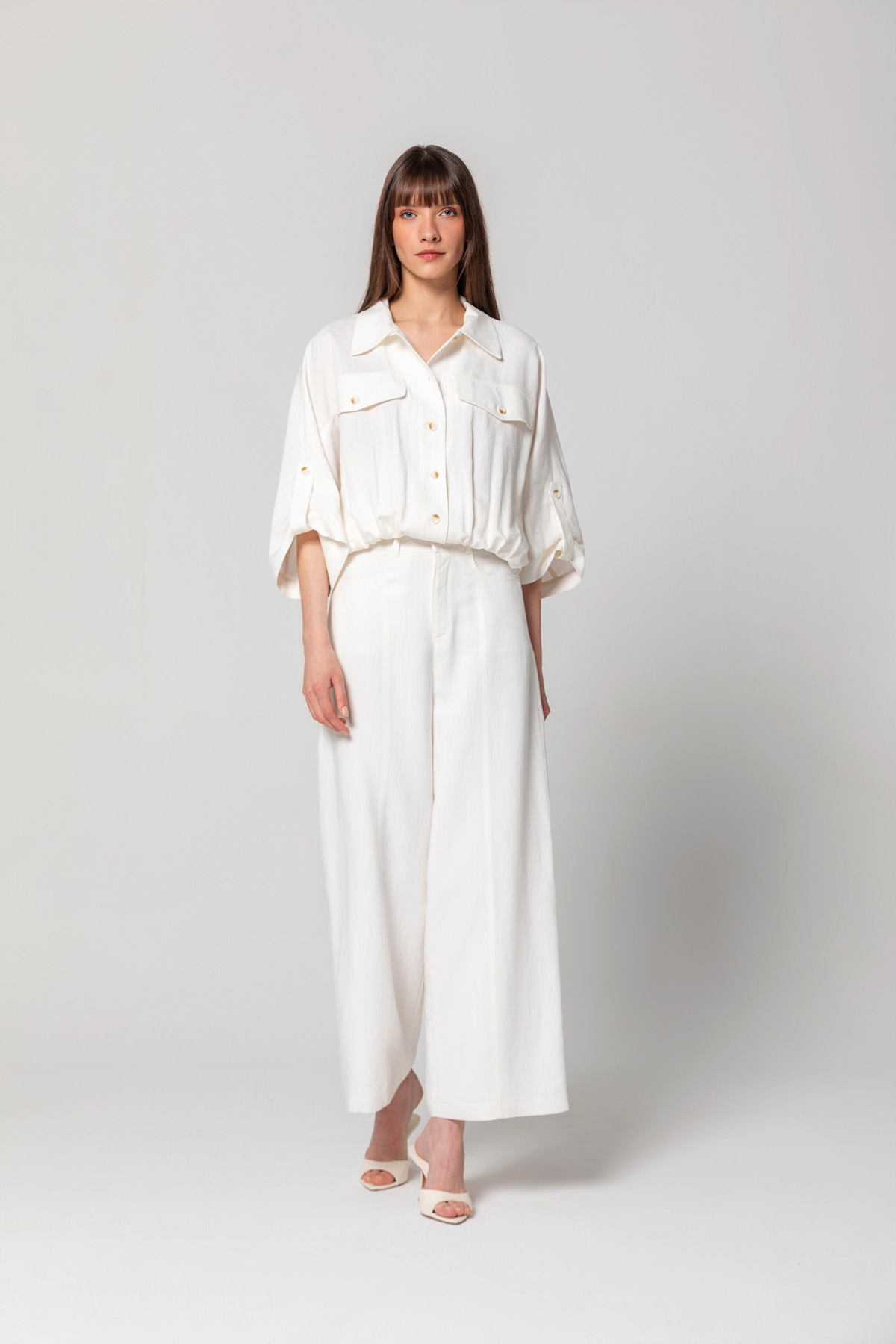 Geniş Paça Linen Pantolon Ekru