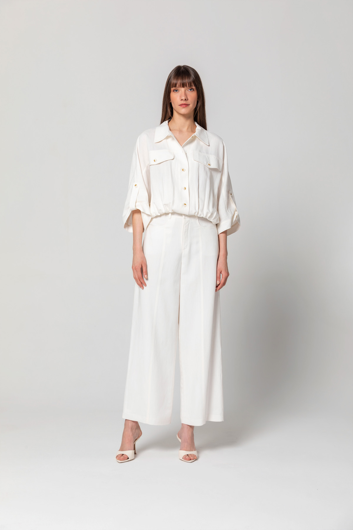Geniş Paça Linen Pantolon Ekru