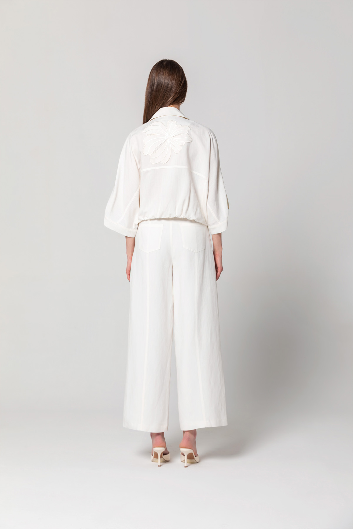 Geniş Paça Linen Pantolon Ekru