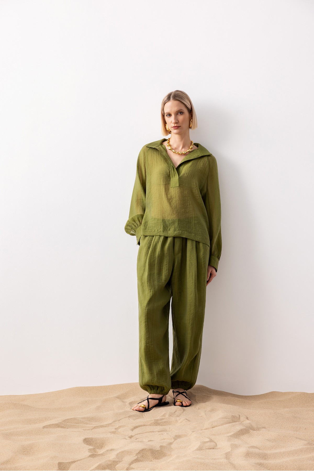 Lastik Bel Balon Pantolon Haki̇