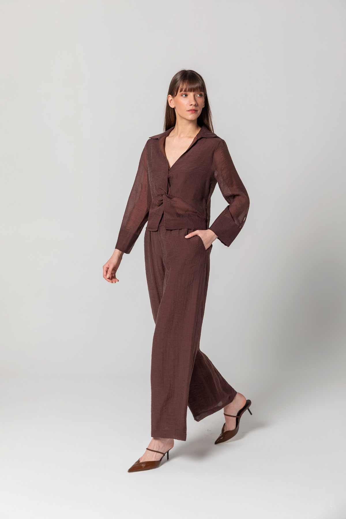 Beli Lastikli Bağcıklı Pantolon Kahve Beli Lastikli Bağcıklı Pantolon Kahve