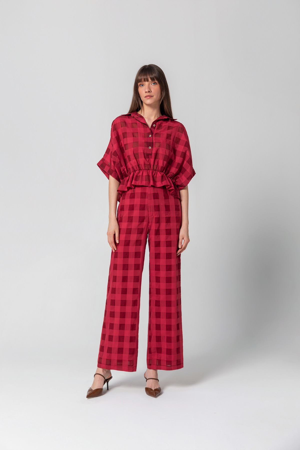 Beli Lastikli Düz Paça Pantolon Bordo Beli Lastikli Düz Paça Pantolon Bordo