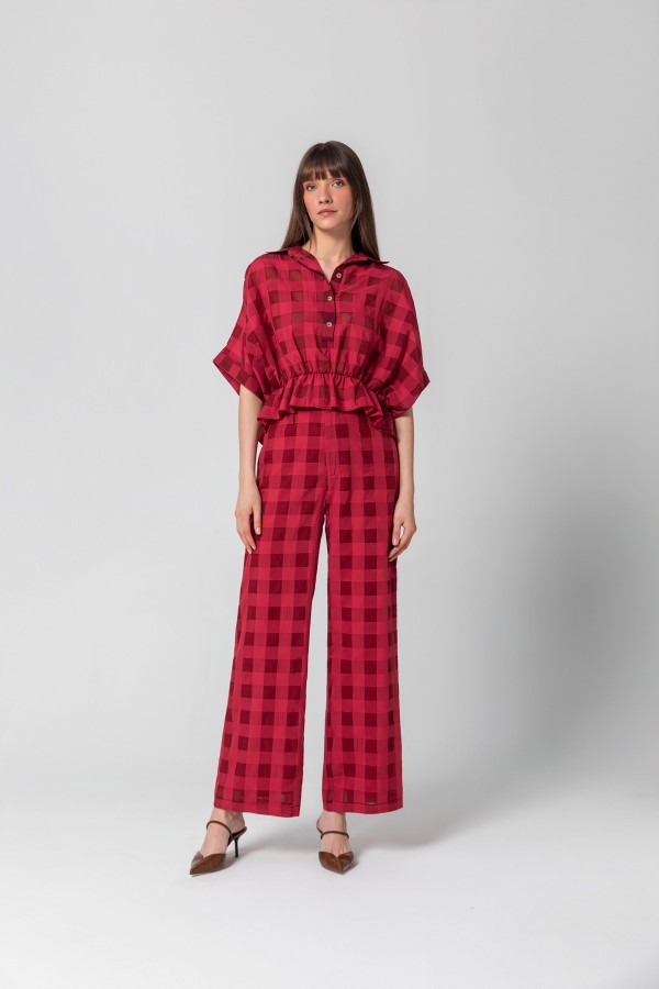 Beli Lastikli Düz Paça Pantolon Bordo