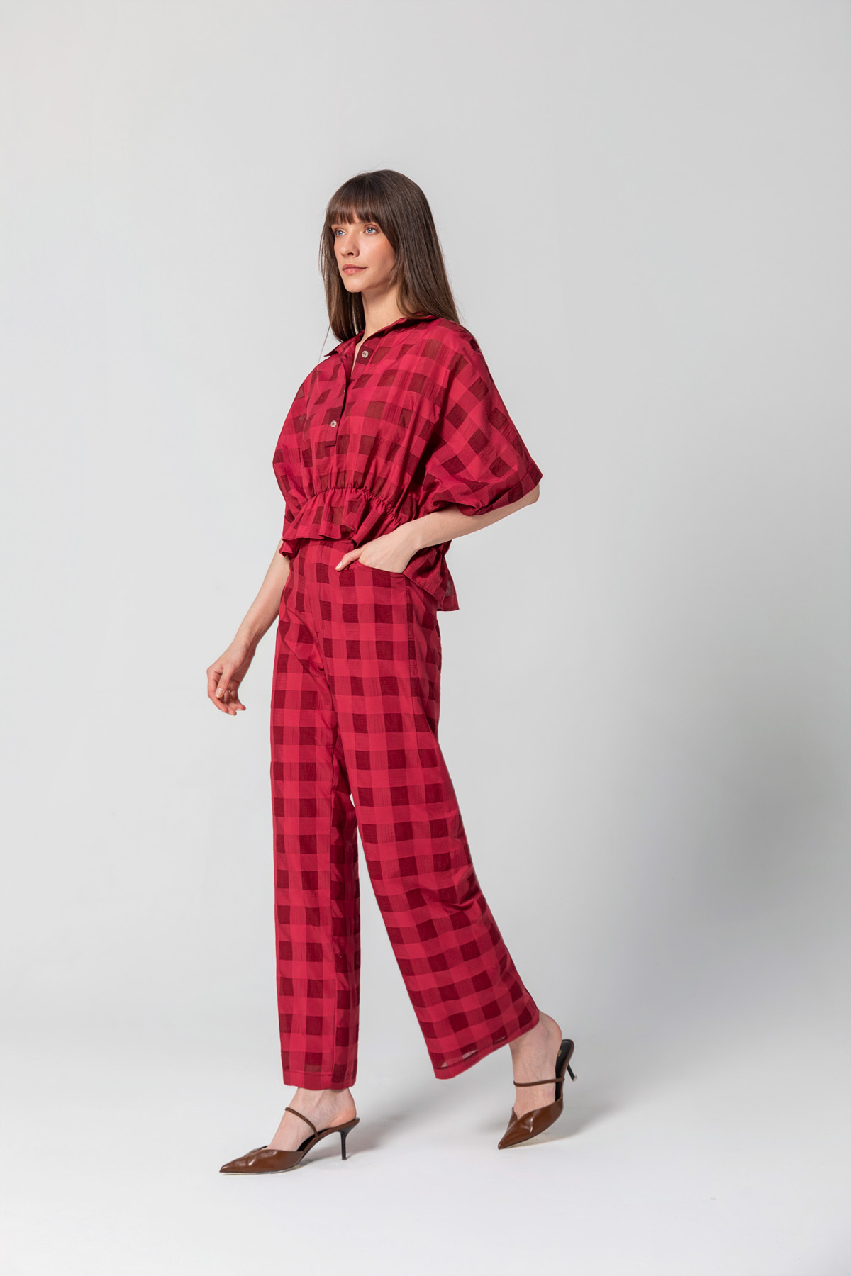 Beli Lastikli Düz Paça Pantolon Bordo Beli Lastikli Düz Paça Pantolon Bordo