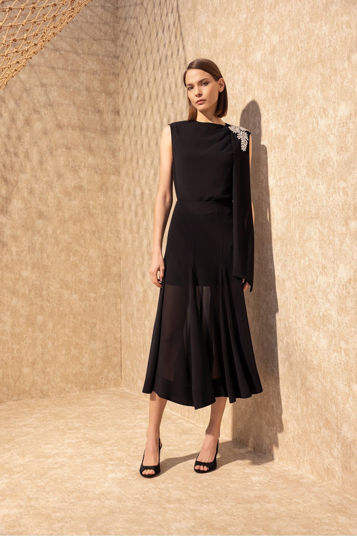 Kolsuz Şallı Bluz Siyah