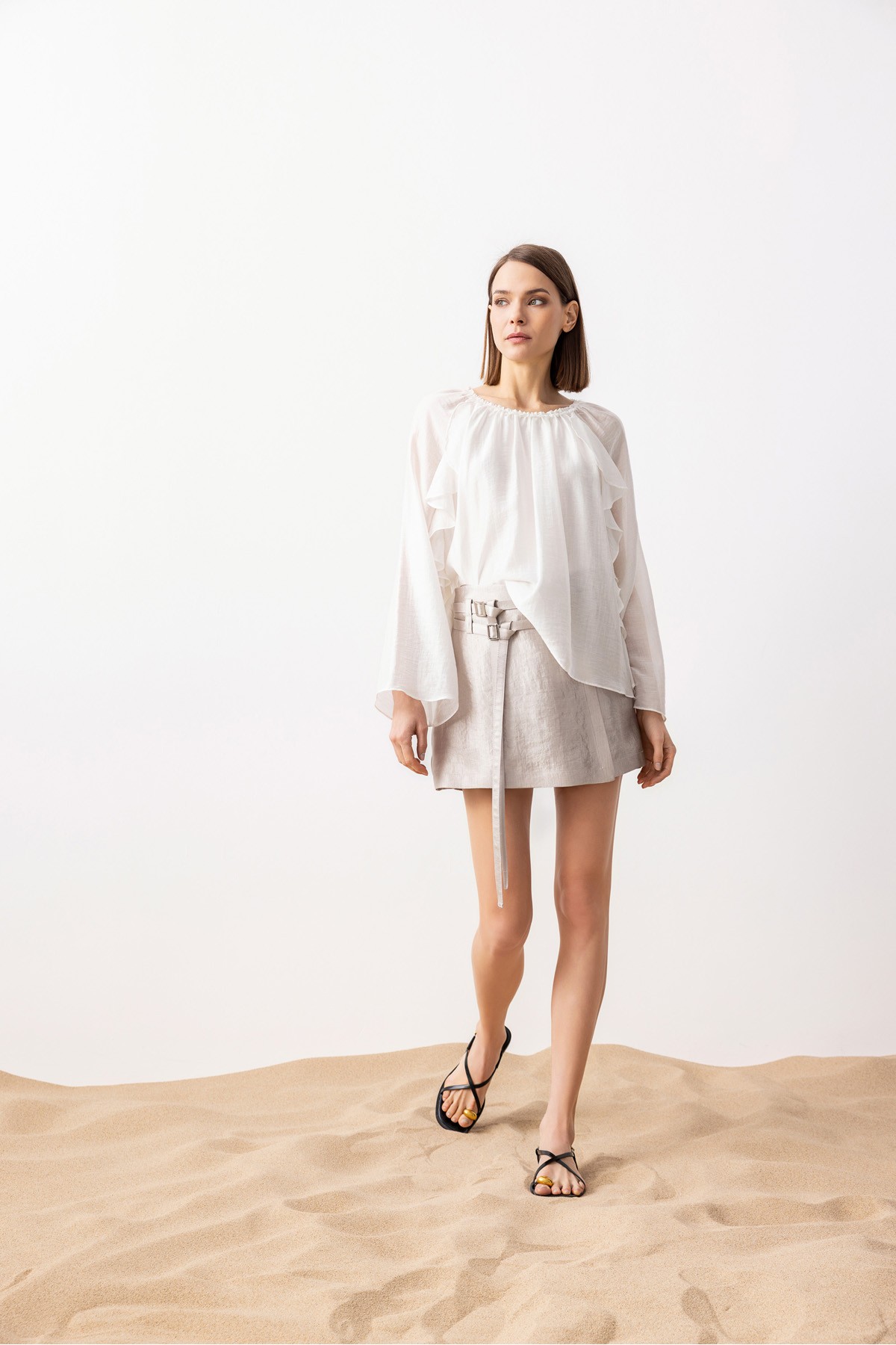 Fırfırlı Uzun Kol Bluz Ekru